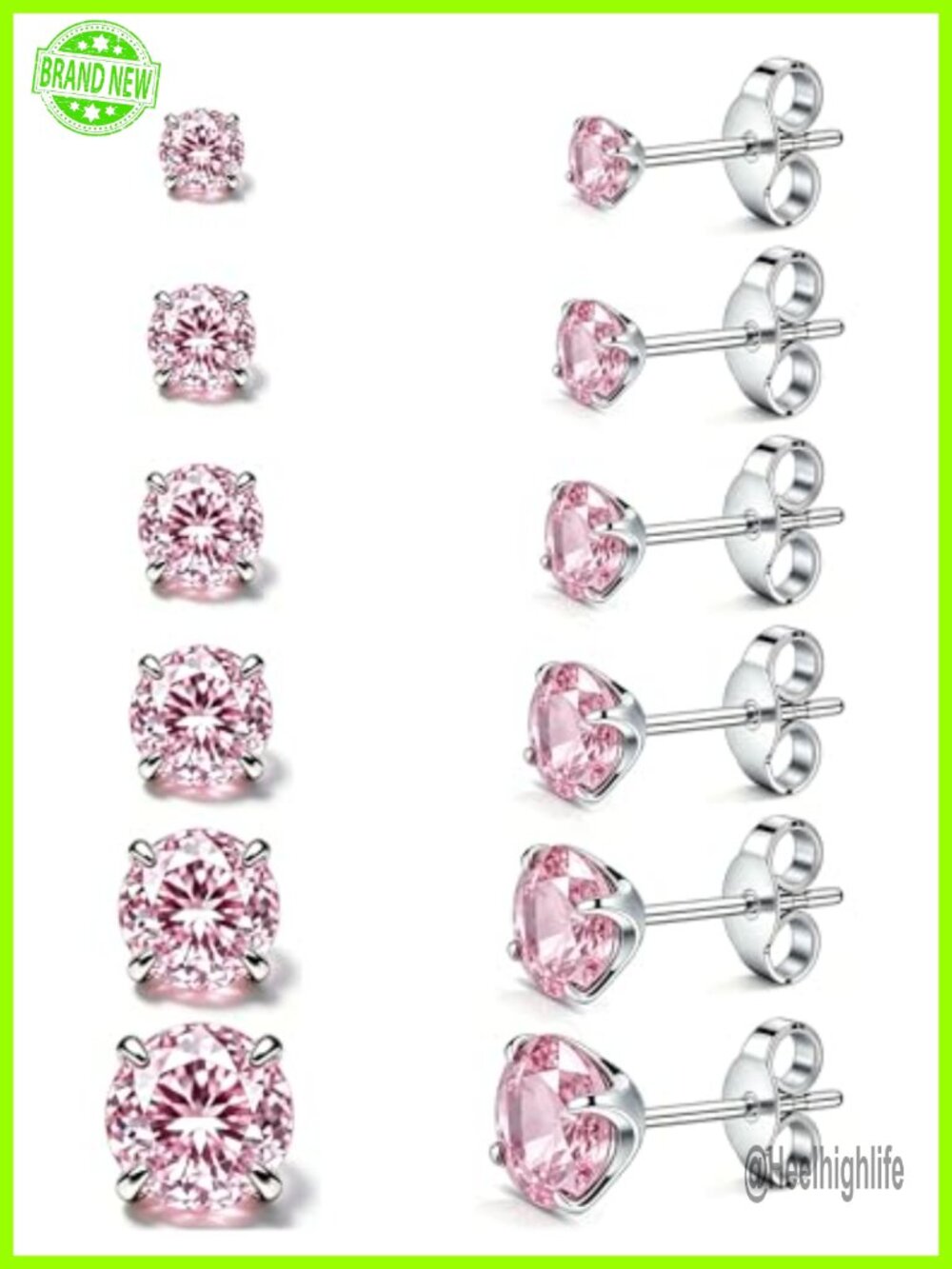 316L Surgical Steel Stud Earrings Set Hypoallergenic Waterproof CZ 6 Pairs